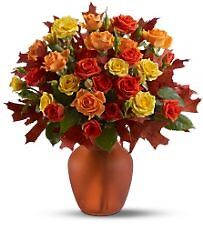 Vase arrangement with fall colors